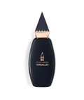 Elegant Oscar London Versailles perfume bottle from the Big Ben Collection. The bottle features a sleek black design with a rose gold triangular cap, inspired by the architectural elements of Big Ben. The minimalist gold-engraved branding enhances its luxurious and sophisticated presentation, making it a statement fragrance